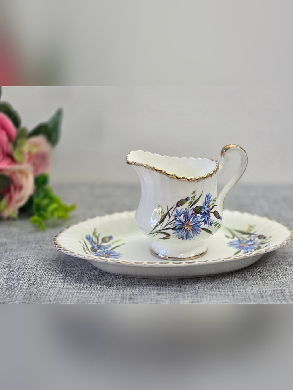 Vintage Paragon Cornflower Creamer and Regal Tray Set Bone China Made in England